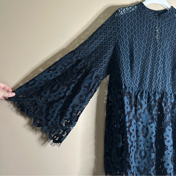 Lane Bryant Babydoll Tunic Top Women 16 Blue Lace Bell Sleeve Cottagecore Fairy - Picture 6 of 13